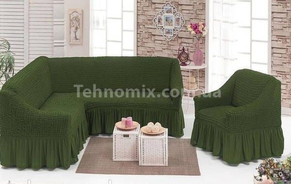 Чехол на угловой диван и кресло Golden Yesil Полиэстер/Лайкра (Жаккард)