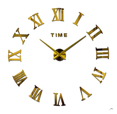 Настенные часы 3D DIY CLOCK "Сделай сам" Большие с римскими цифрами Золото