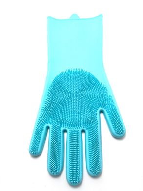 Силіконові рукавички для миття і чищення Magic Silicone Gloves з ворсом Світло-блакитні