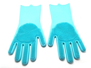 Силиконовые перчатки для мытья и чистки Magic Silicone Gloves с ворсом Светло-голубые