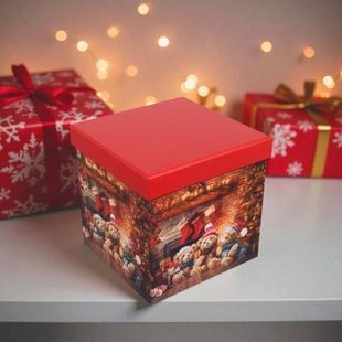 Коробка упаковочная подарочная Мишки у камина 2-й размер 10,5х10,5х10,5см 73-5740