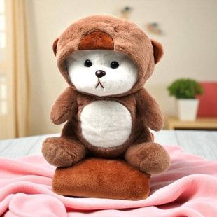 Плед-подушка іграшка 3в1 Ведмедик з капюшоном 40см плед 100*150см Коричневий