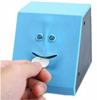 Копилка Жующая Монеты с Лицом Face Piggy Bank Голубая