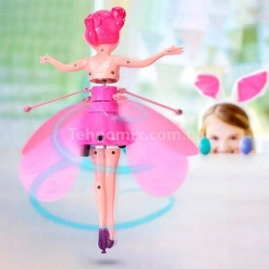 Летающая кукла фея Flying Fairy летит за рукой на подставке Розовая