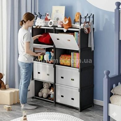 Полиця для взуття закрита розбірна з гачками AND LY-1048 Чорна з білим