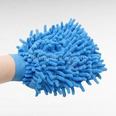 Перчатка из микрофибры для уборки и мытья автомобиля Голубая