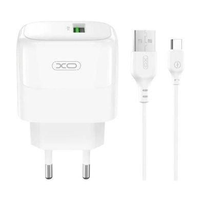 Сетевое зарядное устройство блок питания XO L135 QC18W 1USB-A Fast Charging Charger with Type-c cable Белое