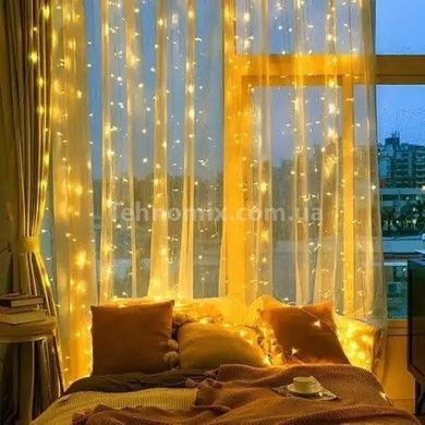 Гірлянда штора прозорий провід з перехідником 280LED 3*2м Теплий білий