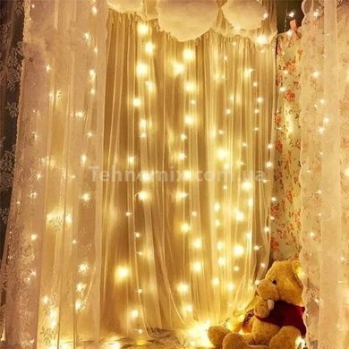 Гірлянда штора прозорий провід з перехідником 280LED 3*2м Теплий білий