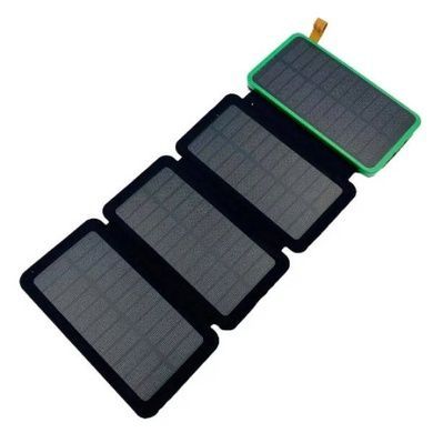 Power Bank с четырьмя солнечными панелями для автономной зарядки 10000 mAh Черный с салатовым