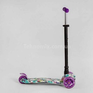 Самокат четырехколесный пластмассовый с подсветкой колес Цветы А25535 MAXI Best Scooter Фиолетовый