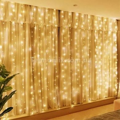 Гірлянда штора прозорий провід з перехідником 280LED 3*2м Теплий білий