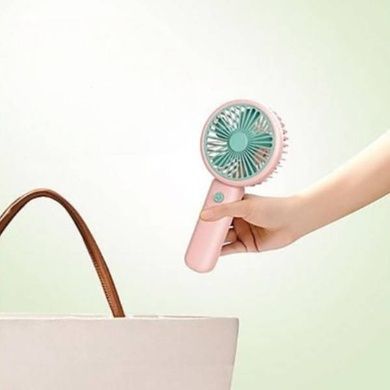 Вентилятор ручний акумуляторний з підставкою для телефону 8666 Рожевий