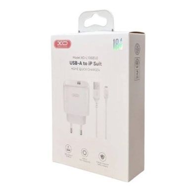 Сетевое зарядное устройство блок питания XO L135 QC18W 1USB-A Fast Charging Charger with Type-c cable Белое