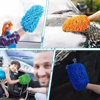 Перчатка из микрофибры для уборки и мытья автомобиля Голубая
