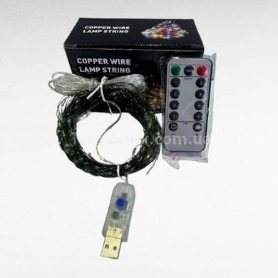 Гирлянда роса пушистая линейная внутренняя 30м 300LED USB Зеленая проволока, теплый свет