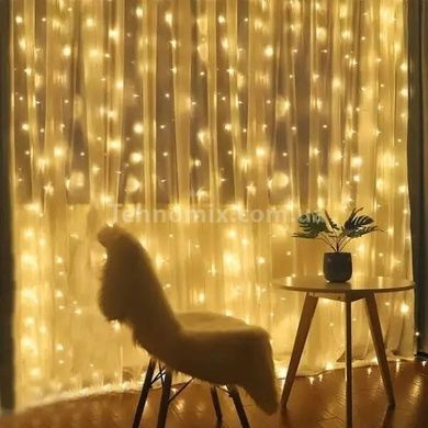 Гірлянда штора прозорий провід з перехідником 280LED 3*2м Теплий білий