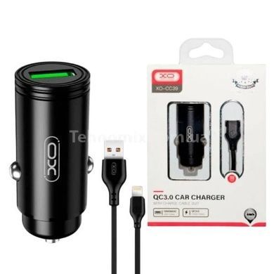 Автомобильное зарядное устройство в прикуриватель XO CC39 QC3.0 18W Car charger with Lighting Черное