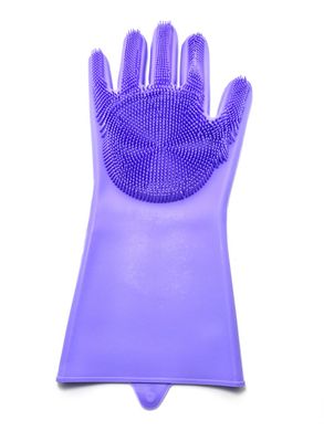 Силіконові рукавички для миття і чищення Magic Silicone Gloves з ворсом Бузкові