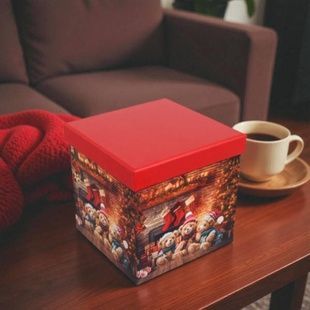 Коробка упаковочная подарочная Мишки у камина 3-й размер 12,5х12,5х12,5см 73-5740