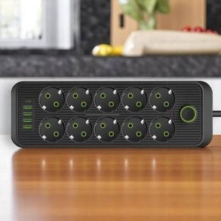 Подовжувач мережевий фільтр 5м 10&times;220В+4&times;USB+1&times;Type-C F26u Чорний