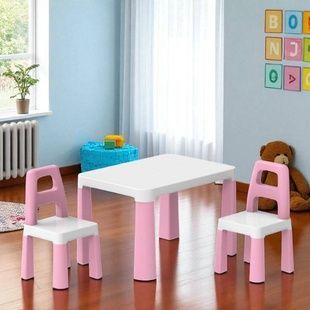 Комплект детской мебели Стол и 2 стульчика пластиковый разборной Technok Toys 0457 Розовый с белым
