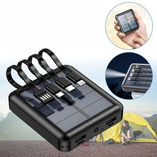 Power Bank із вбудованими кабелями для заряджання та сонячною панеллю 20000 mAh Чорний