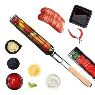 Сетка гриль для овощей с деревянной ручкой Kebab Seekh Holder
