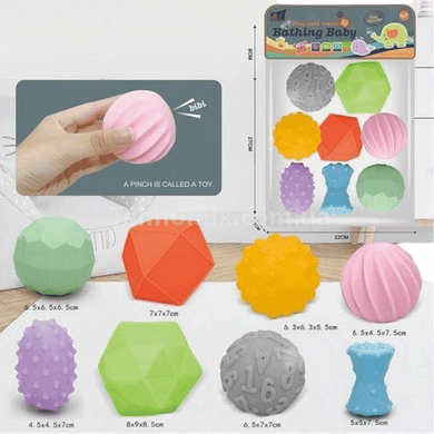 Сенсорные мячики-пищалки для детей текстурные 8 предметов