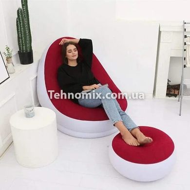 Надувной диван AIR SOFA | Надувное велюровое кресло с пуфиком Красный