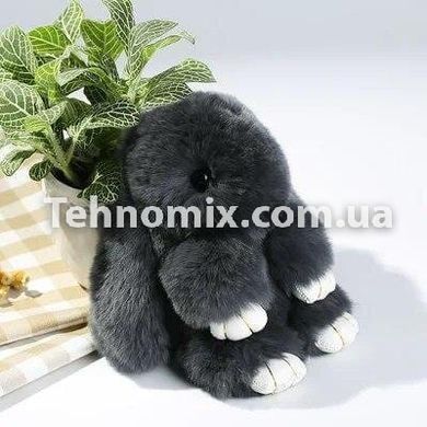 Кролики брелок с мехом 18 см Темно-серый