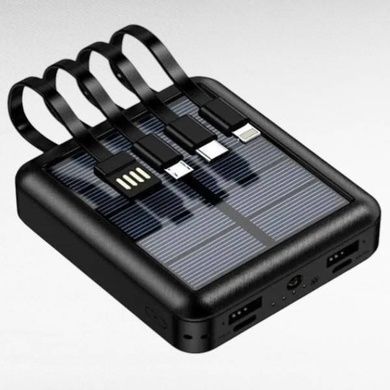Power Bank із вбудованими кабелями для заряджання та сонячною панеллю 20000 mAh Чорний