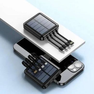 Power Bank із вбудованими кабелями для заряджання та сонячною панеллю 20000 mAh Чорний
