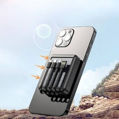 Power Bank із вбудованими кабелями для заряджання та сонячною панеллю 20000 mAh Чорний