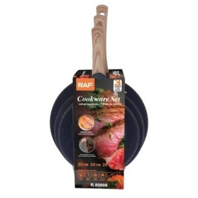 Набор сковородок c антипригарным покрытием 3шт с крышками Frying Pan Cookware Set RAF R80008 Черные