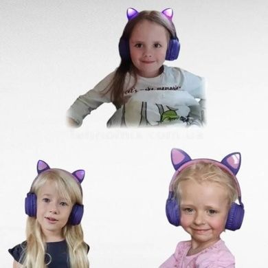 Беспроводные Bluetooth наушники с кошачьими ушками BT028 Фиолетовые