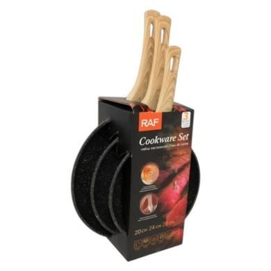 Набор сковородок c антипригарным покрытием 3шт с крышками Frying Pan Cookware Set RAF R80008 Черные