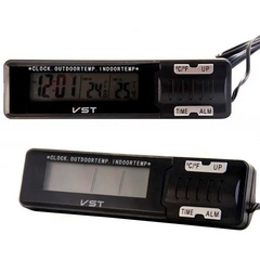 Годинник з внутрішнім і зовнішнім датчиком температури VST-7065 Чорні