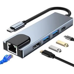 Док-станція USB Type-C 5в1 HDMI, 2 USB, LAN RJ45 Ethernet, Type C, USB-C