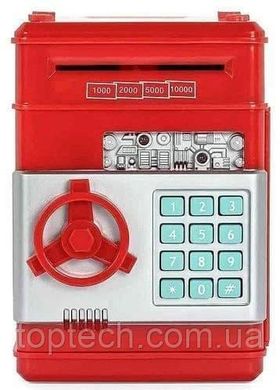 Электронная копилка "Сейф банкомат" с кодовым замком и купюроприемником Красная