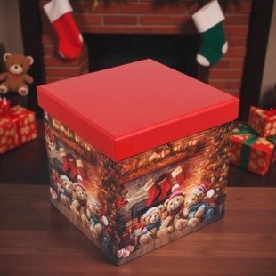 Коробка упаковочная подарочная Мишки у камина 4-й размер 14,5х14,5х14,5см 73-5740