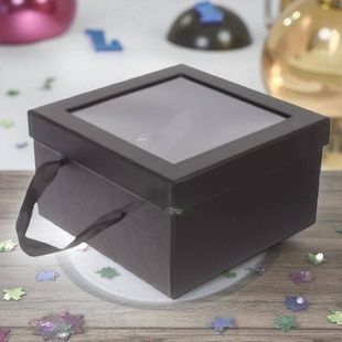 Коробка подарочная квадратная со смотровым окошком L-24.5x24.5x12см W1630 Черная