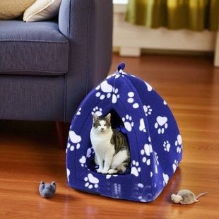 М'який будиночок Pet Hut для собак та кішок Синій з лапками