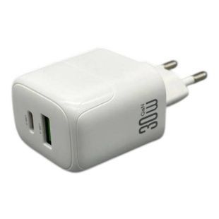 Мережевий зарядний пристрій блок живлення XO L138 30W GaN nitride 1USB-A+1USB-) fast charging charger Біле