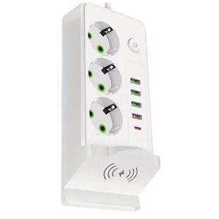 Подовжувач мережевий фільтр з бездротовою зарядкою 3м 3&times;220В+4&times;USB+1&times;Type-C Білий