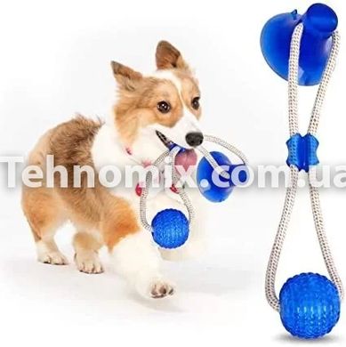 Іграшка для собак канат на присосці з м'ячем Pet molar toys Синя