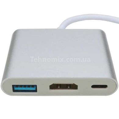 Перехідник Type C 3.0 HUB (гн. USB type C + гн. HDMI + гн. USB 3.0), з кабелем 10см