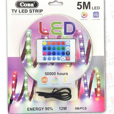 Стрічка світлодіодна 5м LED Tape COBA CB5050 RGB від USB з пультом