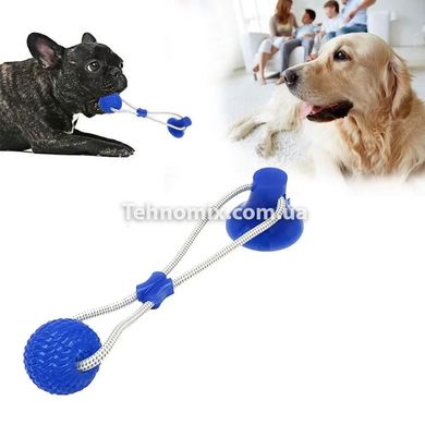 Игрушка для собак канат на присоске с мячом Pet molar toys Синяя
