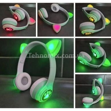 Наушники беспроводные LED с кошачьими ушками и подсветкой VIV-23M Зеленые